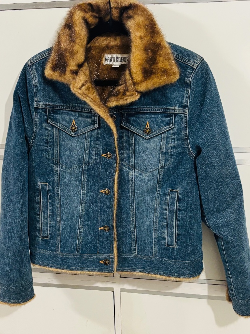 Marvin Richards Women’s Button Down Denim Jacket/Brown Faux Fur Sz Small